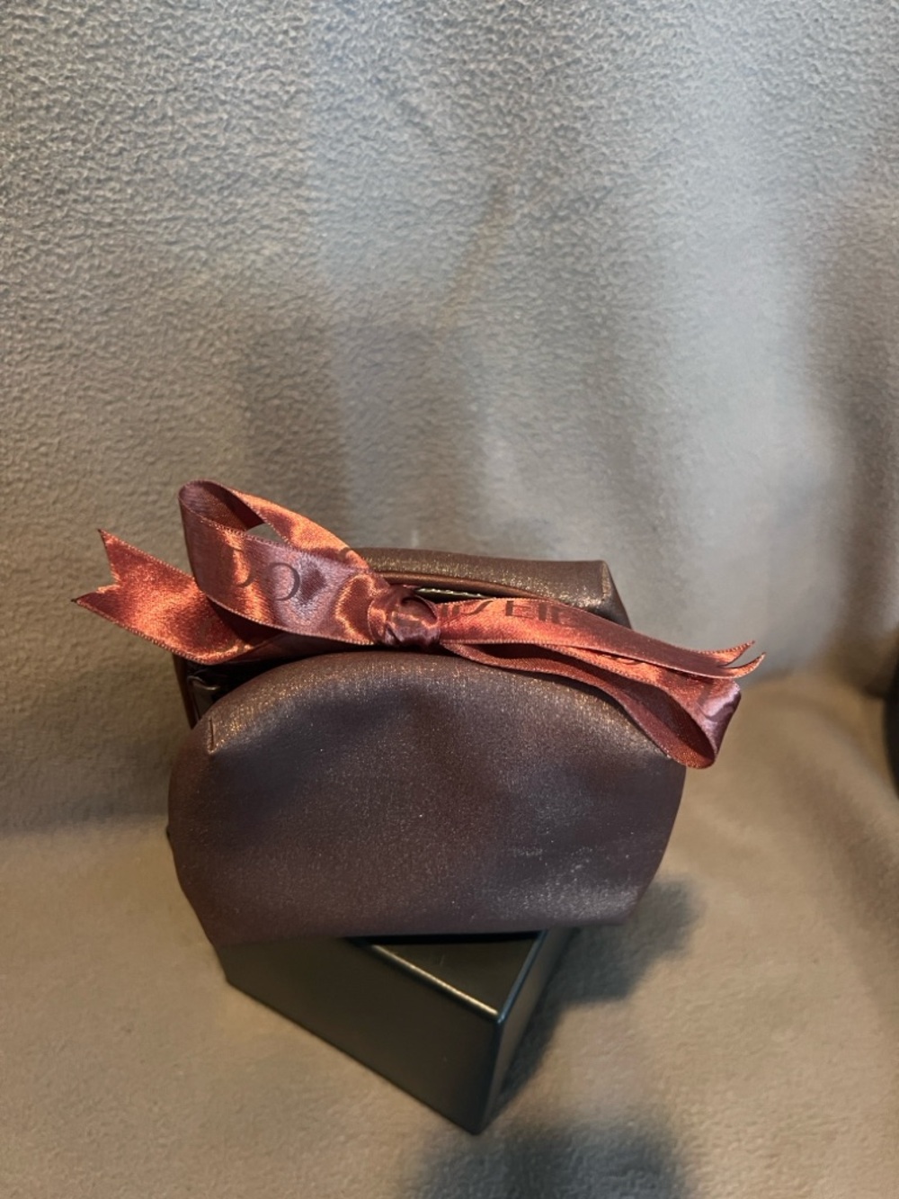 Satin Bow Accent Cosmetic Pouch - Deep Plum